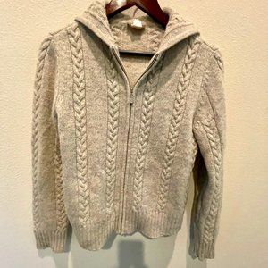 J Crew Womens Cardigan Sweater Size M Lambswool Gray Cable-Knit